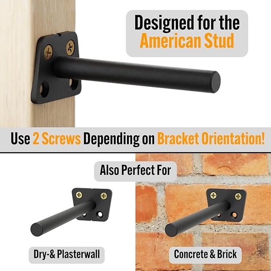 EVALD Hidden Floating Shelf Bracket | 6-Inch Heavy Duty Blind Shelf Support | Kitchen Shelf, Fireplace Mantel Bracket | Invisible Wall Mount Bracket for Home & Office | Floating Shelf Hardware 6 Pack