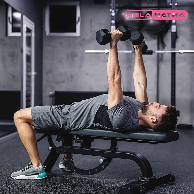 HolaHatha Hexagonal Dumbbell Weights Set, Home Gym Equipment Set, Portable Weighted Exercise Dumbbells for Fitness, Training, and Lifting Workouts