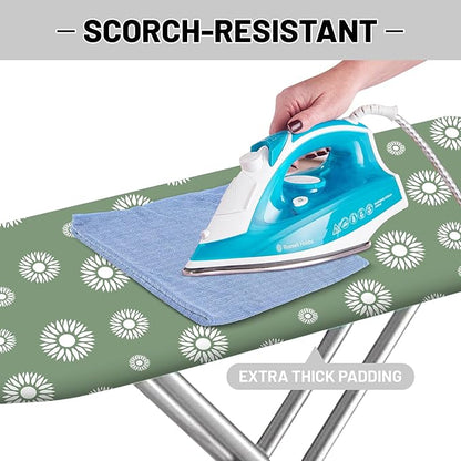 Extra Thick Ironing Board Cover and Pad, 15x54 Ironing Board Cover, Resist Scorching and Staining,Elastic Edges,Floral Green White
