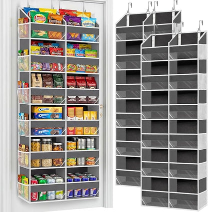 2 Pack Over The Door Organizer 6 Tiers, Extra Large Behind Door Storage of 12 Compartments, 80 lbs Weight Capacity Hanging Storage Organizer with Clear Window Kids Toys,Shoes (6 Tiers - Grey)