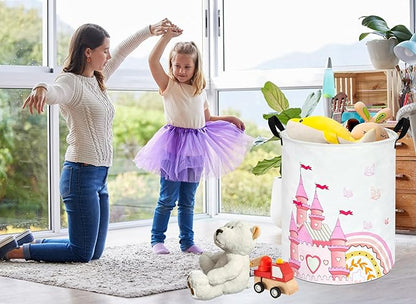 Kids Hamper Pink Castle Storage Bins Organizer Toy Box Laundry Basket Large Canvas Collapsible Chest for Home/Dorm/Kitchen/Pet/Office/Closet/Shelf/Gift Baskets