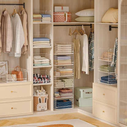 6-Tier Stackable Closet Organizers and Storage Shelves, Closet Shelf Organizer Basket Bins, Foldable Sweater Storage for Clothes Organizer System, White（Patent Pending）