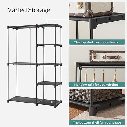 SONGMICS Portable Closet, Freestanding Closet Organizer, Clothes Rack with Shelves, Hanging Rods, Storage Organizer, for Cloakroom, Bedroom, 44.1 x 16.9 x 65 Inches, Black URYG24BK