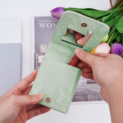 Lipstick Holder, Lipstick Case with Mirror, Mini Portable Makeup Holder for Women Girls, for Outside Mini bag Travel Cosmetic Pouch (1Pcs) (Green)