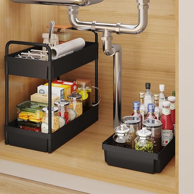 Buzowruil Rolling Storage Cart 3 Tier Organizer Mobile Shelving Unit Storage Rolling Utility Cart with Wheels for Kitchen Bathroom Laundry,Black