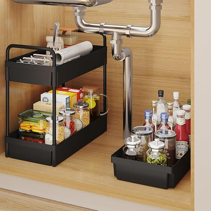 Buzowruil Rolling Storage Cart 3 Tier Organizer Mobile Shelving Unit Storage Rolling Utility Cart with Wheels for Kitchen Bathroom Laundry,Black