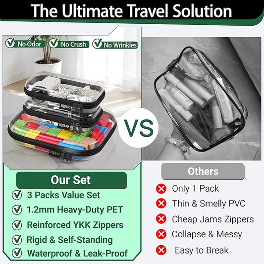 Clear Hard Shell Zipper Case 3 Pack, Hard Plastic Bag, Clear Travel Toiletry Pouch,Portable Cosmetic Bag with Zipper,Toy Storage Bins, Pencil Storage Organizer, Office Supplies Storage Case