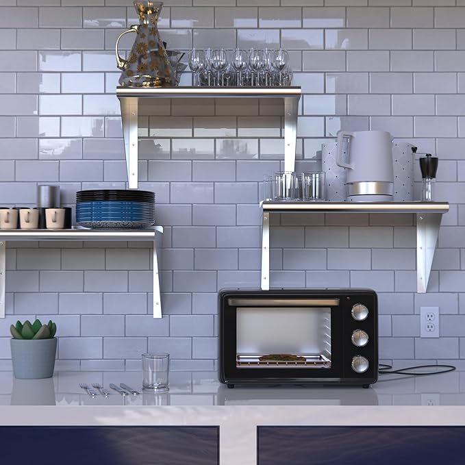 NSF Certified 18 Gauge Heavy Duty Stainless Steel Wall Shelf with Brackets for Kitchens, Utility Rooms, Storage, Offices & Home (30"x8")