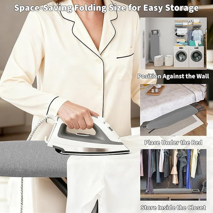 Ironing Board with Stable Iron Rest and 7 Adjustable Heights, 43" ×13" Size Iron Board with 4-Layer Heat Resistant Cover and Pad for Home Apartment Laundry, Gray