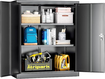 Greenvelly Metal Garage Storage Cabinet, 36" Locking File Cabinet with Adjustable Shelves and 2 Doors for Home Office,School, Black