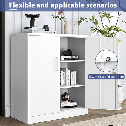 Metal Storage Cabinet with Doors and Adjustable Shelves,Steel Lockable Cabinet for Garage,Office and School Assembly Required(White)