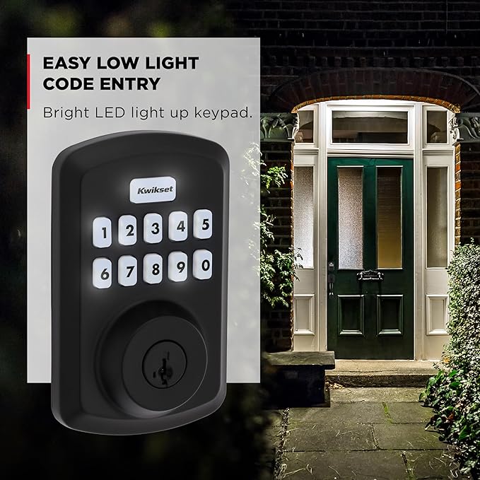 Kwikset Powerbolt 250 10-Button Keypad Matte Black Transitional Electronic Deadbolt Door Lock, Featuring Convenient Keyless Entry, Customizable User Codes and Auto-Locking