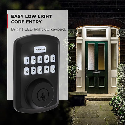 Kwikset Powerbolt 250 10-Button Keypad Matte Black Transitional Electronic Deadbolt Door Lock, Featuring Convenient Keyless Entry, Customizable User Codes and Auto-Locking