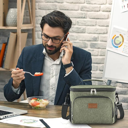 Lifewit Reusable Insulated Lunch Bag, Portable Cooler Freezable Soft Lunchbox Leakproof with Adjustable Shoulder Strap for Men Women Adult for Work Picnic or Travel, 9L 12 Can, Dark Green