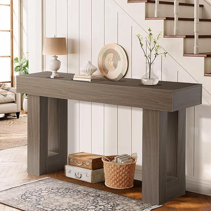 Depeht 63" Long Entryway Console Table, Wooden Farmhouse Sofa Behind Couch Table with Thickened Base, Large Industrial Hallway Accent Furniture for Living Room, Entrance, Foyer, Hallway (Oak)