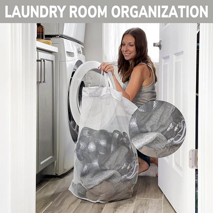 Goodpick Laundry Basket with Wheels 2-Pack, 75L Tall Clothes Hamper, Large Laundry Basket with Removable Wash Bag for Corner Dorm, Rolling Hamper, Pink&White