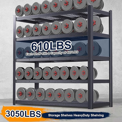 Heavy Duty Storage Shelves 24" D x 55" W x 84" H, 3050 lbs Metal Shelving Rack, Garage Storage Shelf, Estantes de Almacenamiento, Black Basement Shelving Unit, Adjustable Garage Rack