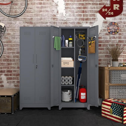 Storage Cabinet,Metal Locking Cabinets with Doors and Shelves,Functional Garage Storage Cabinet for Garage, Home Office,Gray