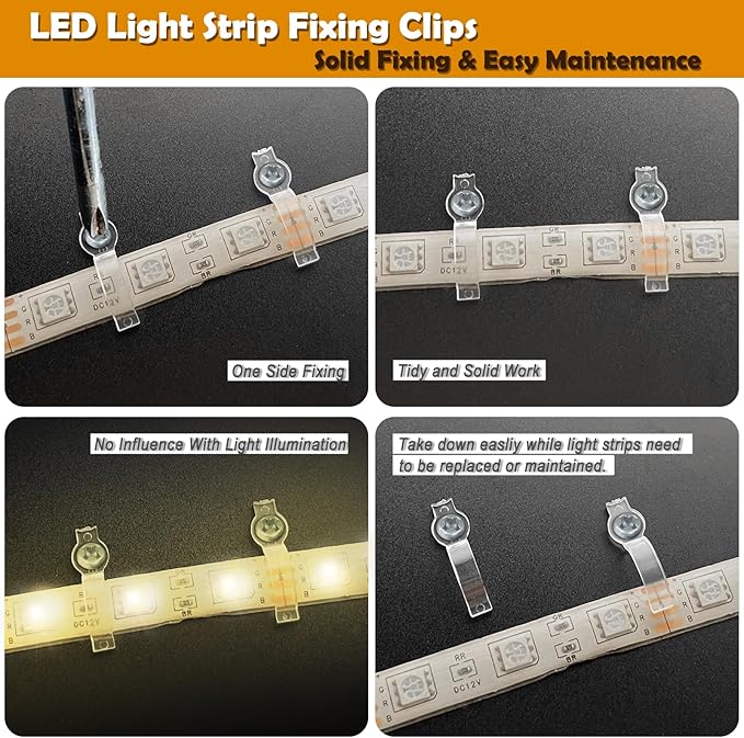 100 Pack Strip Light Mounting Brackets,Fixing Clips,One-Side Fixing,100 Screws Included (Ideal for 10mm Wide Waterproof Strip Lights)