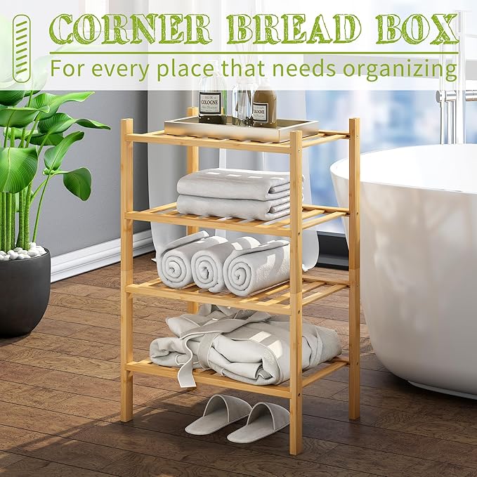 BMOSU 4-Tier Bamboo Small Shoe Rack Premium Stackable Shoe Shelf Storage Organizer for Hallway Closet Living Room Entryway Organizer (Natural Bamboo)