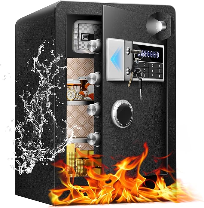 6.0 Cu Ft Large Fireproof Waterproof Safe Box for Office Document-HIDDEN LOCK BOX, Heavy Duty Steel Home Safety Box with Light, Dual Key System, Two Removable Shelf, Personal Combination Safe for Cash