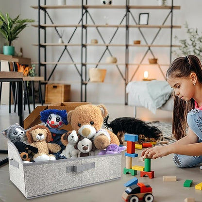 Foldable Pet Toy Storage Box with 3 Handles, Portable Organizer Basket for Dog Toys, Blankets & Accessories, Grey