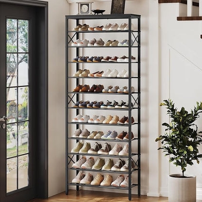 12 Tier Shoe Rack, Large Capacity Shoe Storage Organizer Holds 48 Pairs, Sturdy and Stable, for Entryway, Hallway, Closet, Dorm Room, Black SS12BB
