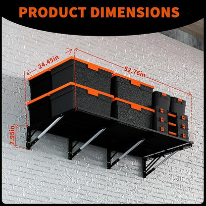 Heavy Duty Foldable Garage Storage Shelves Wall Mounted Metal Rack Unit Organizer with Removable Edge Barriers, Adjustable System for Corner Wall Use, 52.76 Inch Long 24.45 Inch Large