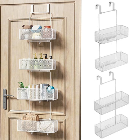 HapiRm Over Door Organizer Storage - Separable Door Organizer Hanging with 4 Metal Large Capacity Baskets for Bathroom Bedroom Kitchen Pantry Closet (White)