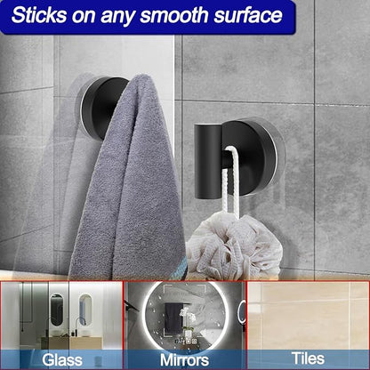 Suction Cup Hooks, Removable Shower Hooks for Inside Shower – Towel Hooks for Bathroom Window Glass Mirror Tile, Bath Robe Looafh Hook for Hanging – Waterproof & Rustproof, Black (2 Pack)