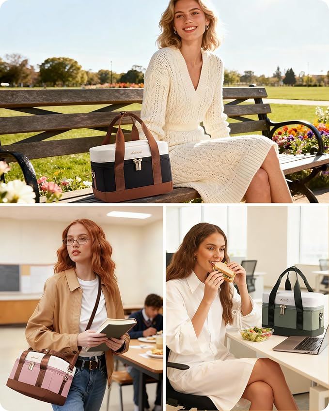 LOVEVOOK Insulated Lunch Bag for Women - Cute Lunch Box Cooler for Work, Picnic, and Beach, Pink