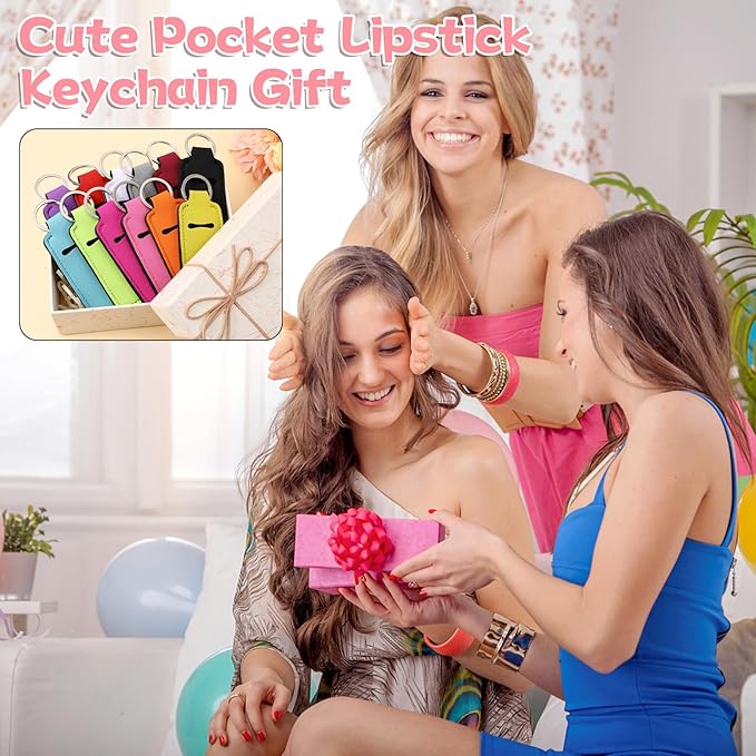 12 Pcs Lip Balm Gloss Holder Keychain, Cute Pocket Lipstick Keychain Colorful Lip Balm Sleeve Pouch for Women Pocket Bag Accessories