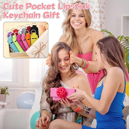 12 Pcs Lip Balm Gloss Holder Keychain, Cute Pocket Lipstick Keychain Colorful Lip Balm Sleeve Pouch for Women Pocket Bag Accessories