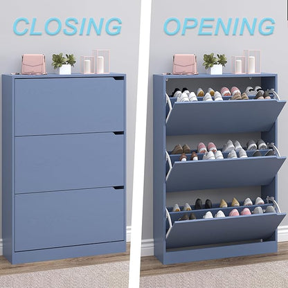 Shoe Cabinet with 3 Flip Drawers, Hidden Wood Shoe Cabinet,Freestanding Shoe Storage Cabinet for Entryway Hallway. 47.2" H*31.5" W*9.45" D
