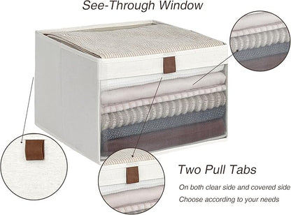StorageWorks Closet Storage Bins, Extra Large Storage Baskets with Clear Window and Handles, Foldable Fabric Organizer for Clothes, Shelves, Beige, 3 Pack