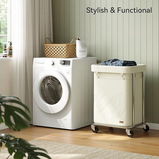 Laundry Basket with Wheels 150L/40Gal, Rolling Laundry Hamper with Steel Fram and Removable Washing Bag,Laundry Sorter Cart for Laundry Room,Hotel,Dorm,Cream and Silver