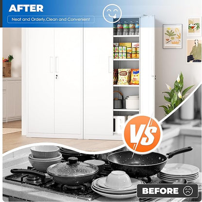 INTERGRAET 63" H Pantry Cabinet, Kitchen Pantry Storage Cabinets with 2 Doors and 4 Shelves,White Metal Storage Cabinet,Cupboard for Home,Kitchen,Living Room/Dining