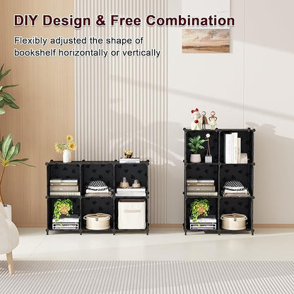 UNKU Cube Storage Organizer, 6 Cube Closet Organizer Storage Shelves, DIY Stackable Bookcase, Clothes Organizer Shelf for Closet, Bedroom, Living Room, Cabinet, Home, Office, Black
