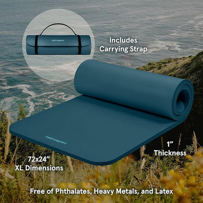 Retrospec Solana Yoga Mat 1" Thick w/Nylon Strap for Men & Women - Non Slip Exercise Mat for Home Yoga, Pilates, Stretching, Floor & Fitness Workouts