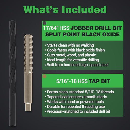 Hovr Solutions Floating Shelves Installation Bit Pack, 17/64" HSS Steel Drill Bit and 5/16" Tap Bit for Hidden Bracket Mounting Hardware for Wall Shelves