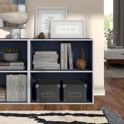 Homes: Inside + Out Apexa 2-Tier Cube Storage Organizer Shelves, Stackable Wood Bookcase Fits Cubby Bins for Organization, Dorm Teen Room Decor & Home Office, Steel Blue