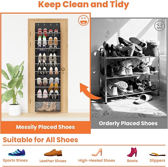 10-Tier Over The Door Organizer, Space Saving Hanging Shoes Organizer and Storage Unit, Organizer for Closet, Bedroom, Entryway, Black