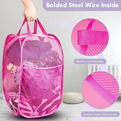DUCOO Pop Up Hamper, 1 PCS Mesh Pop Up Laundry Hamper, Foldable Mesh Laundry Basket with Space-Saving Design for Home, Dorm, Travel & Storage - Pink