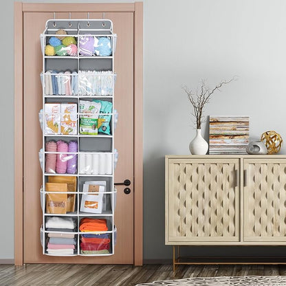 Univivi Over the Door Organizer, 6 Tiers Behind Door Storage with Clear Deep Pockets Hanging Organizer for Closet, Bedroom, Nursery, Bathroom and Sundries (Grey)