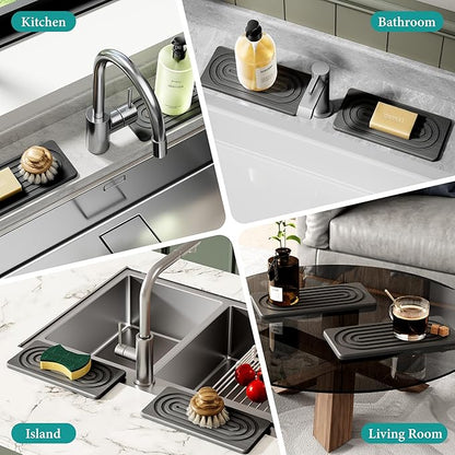 Water Absorbing Stone Tray for Sink, Quick Drying Diatomite Bathroom Tray Countertop, Stone Drying Mat for Kitchen Counter Faucet, Soap Dish Dispenser Vanity Organizer, Dark Grey-A-8.3" x 4"