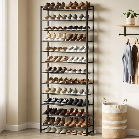 Shoe Rack for Closet, Metal Shoe Organizer,12 Tier Garage Shoe Rack Max Holds 60 Pairs,Shoe Storage Shelf,Entryway, Black