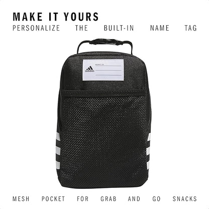 adidas Santiago Lunch Bag Cooler for Women and Men, Insulated Food Container Box with Mesh Pocket, Black/White, One Size
