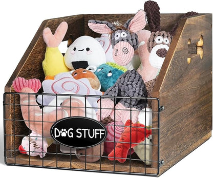 Dog Toy Bin - Large Wooden Toy Chest with Handle - Organizer for Puppy Leash, Blanket, Food, Accessories, Gift