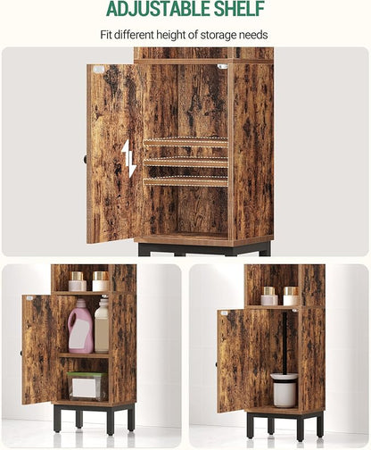 Bathroom Storage Cabinet, Small Corner Floor Cabinet with Door and Shelves, Narrow Toilet Paper Holder, Bathroom Organizer with Adjustable Shelf, for Small Spaces, Rustic Brown BC38201BV1