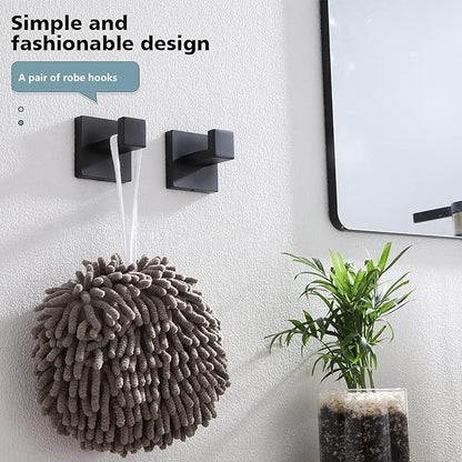 KOKOSIRI Bath Towel Hook Wall Mount Square Robe Hook Coat Hook, Bathroom Kitchen Garage Heavy Duty Wall Mounted, SUS 304 Stainless Steel, Matte Black, B1010BK-P2